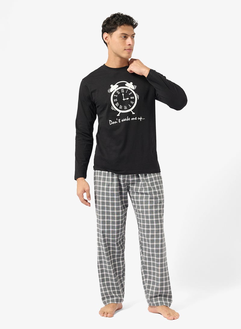 Seventy Five Printed Long Sleeve T-Shirt And Checked Pyjamas Set - Image 1